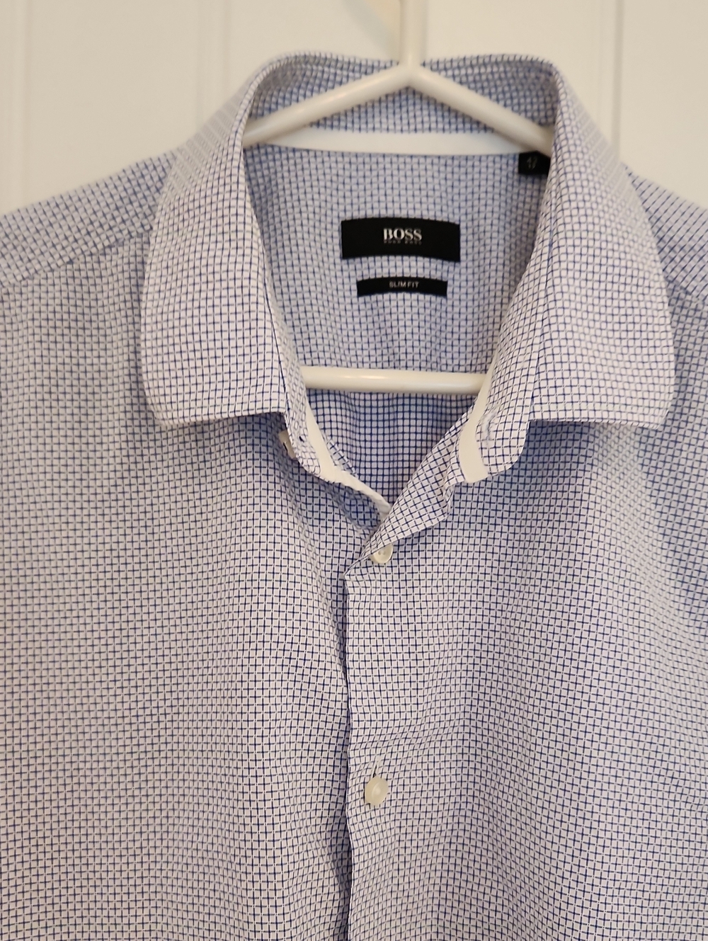 Boss White and Light Blue Micro-Check Dress Shirt